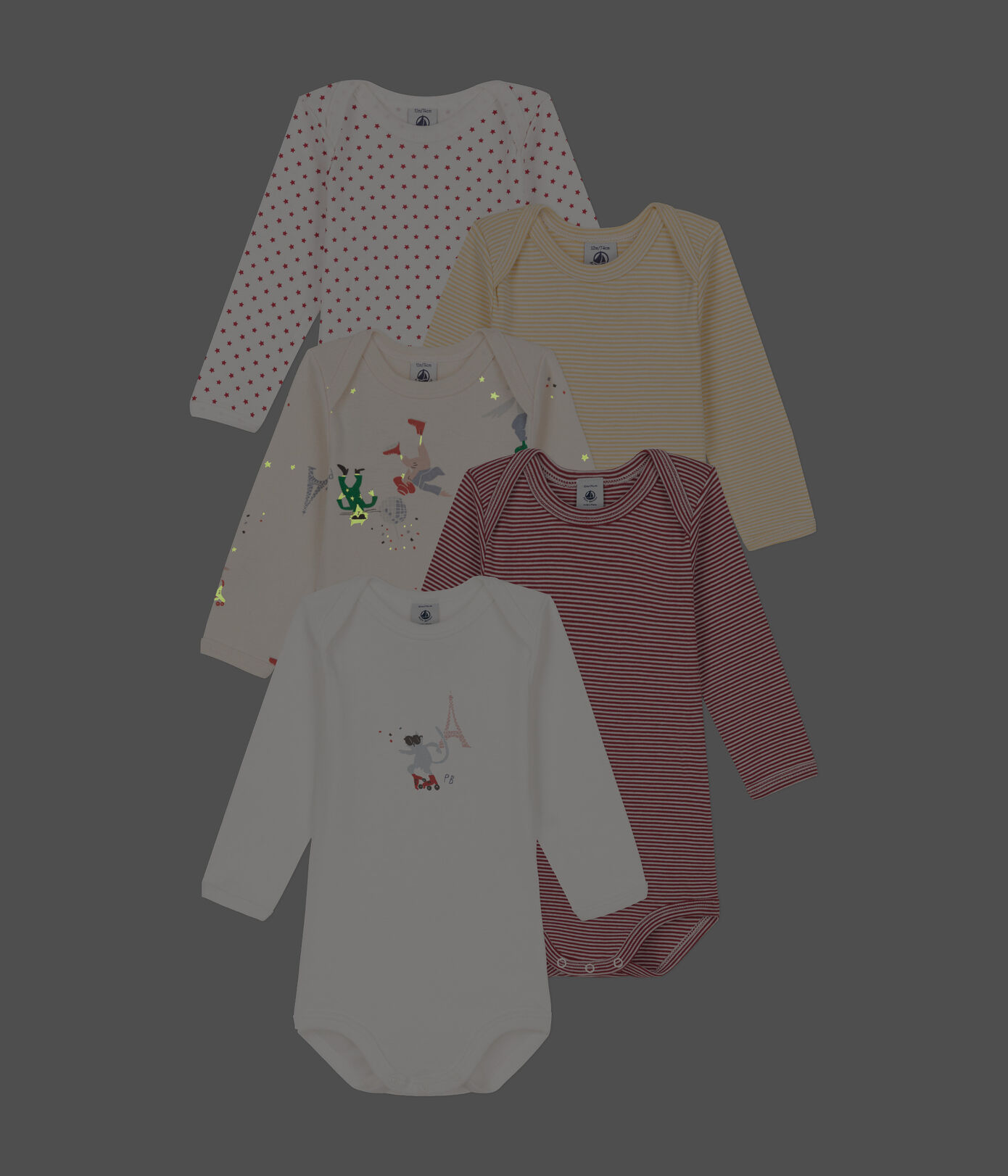 Lot de 5 bodies manches longues Paris bébé en coton