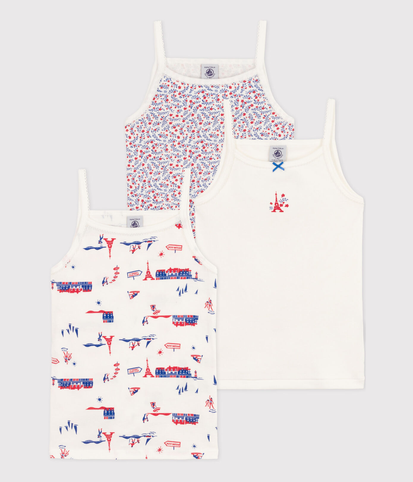 Lot de 3 chemises à bretelles Paris en coton petite fille