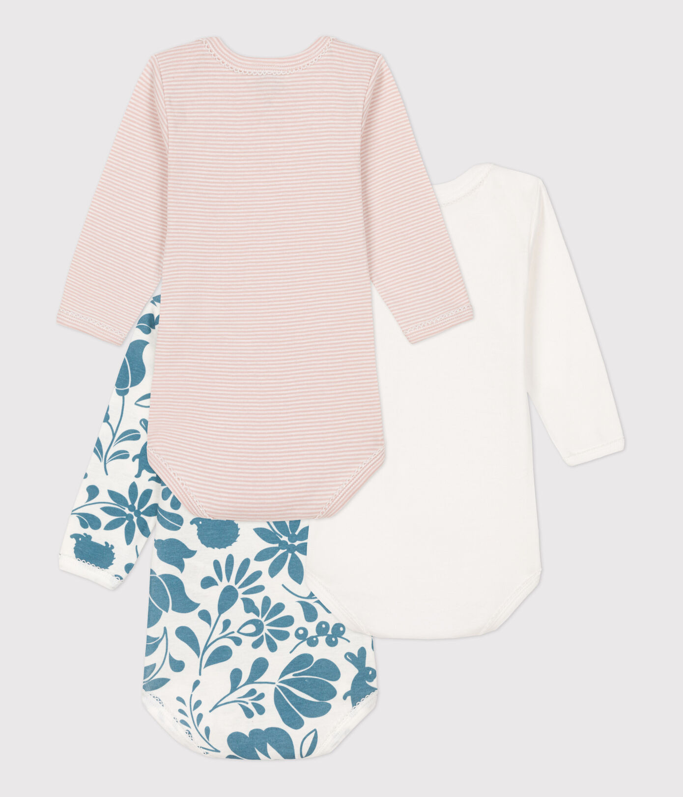 Lot de 3 bodies manches longues fleur bébé en coton