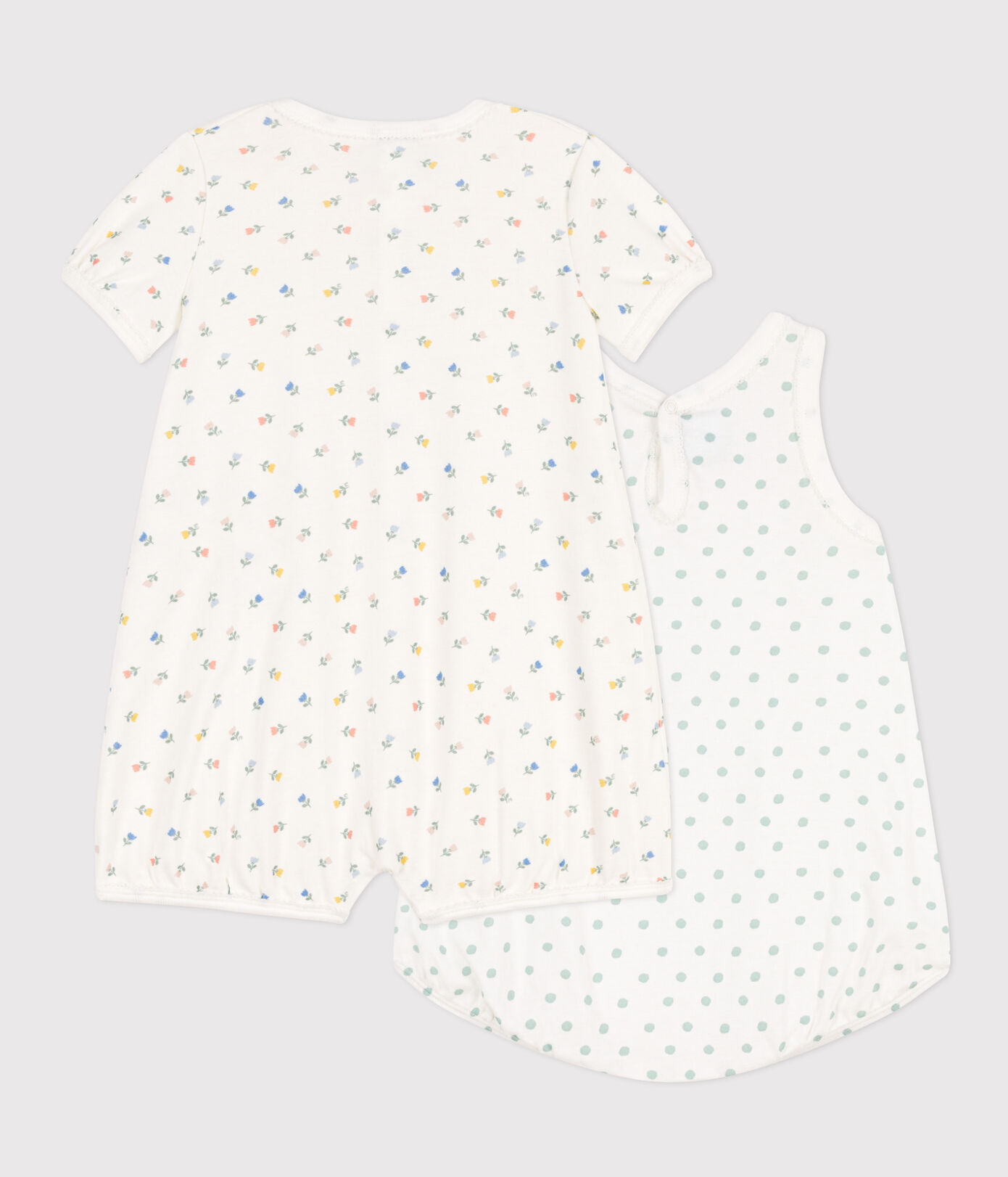 Lot de 2 combinaisons courtes fleurs en coton bébé