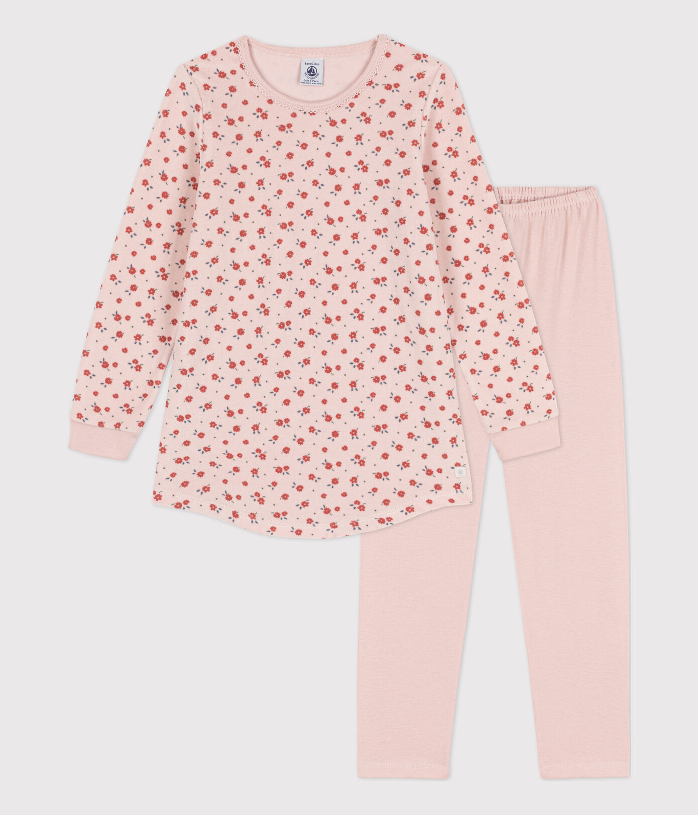 Chemise de nuit et legging fleur petite fille en velours et en coton
