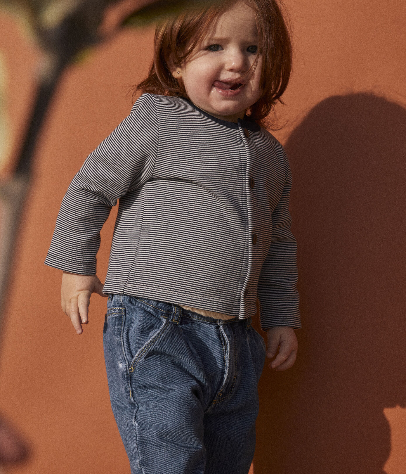 Cardigan bébé rayé milleraies en jersey épais