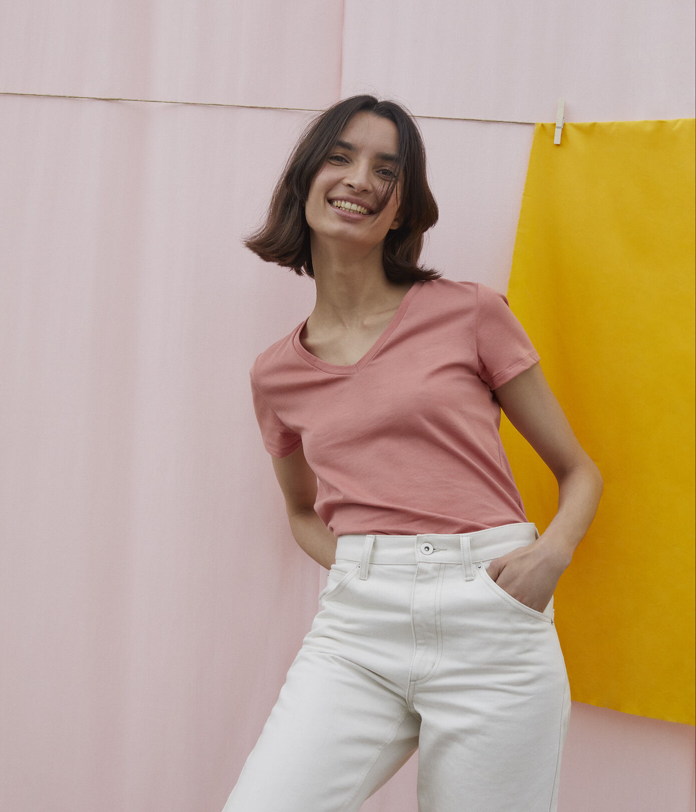 Tee-shirt LE DROIT col V en coton bio Femme