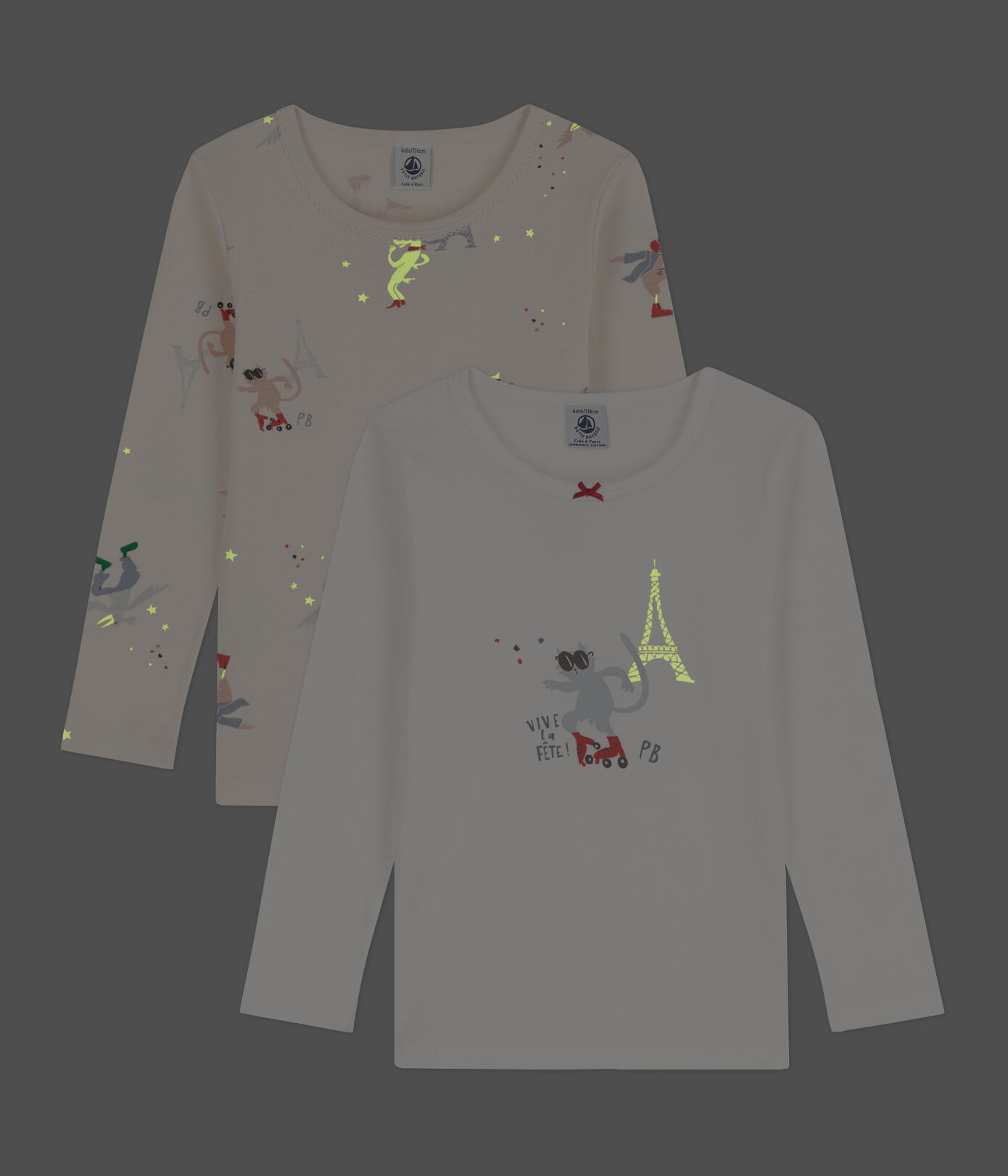 Lot de 2 tee shirts manches longues petite fille/petit garon en coton