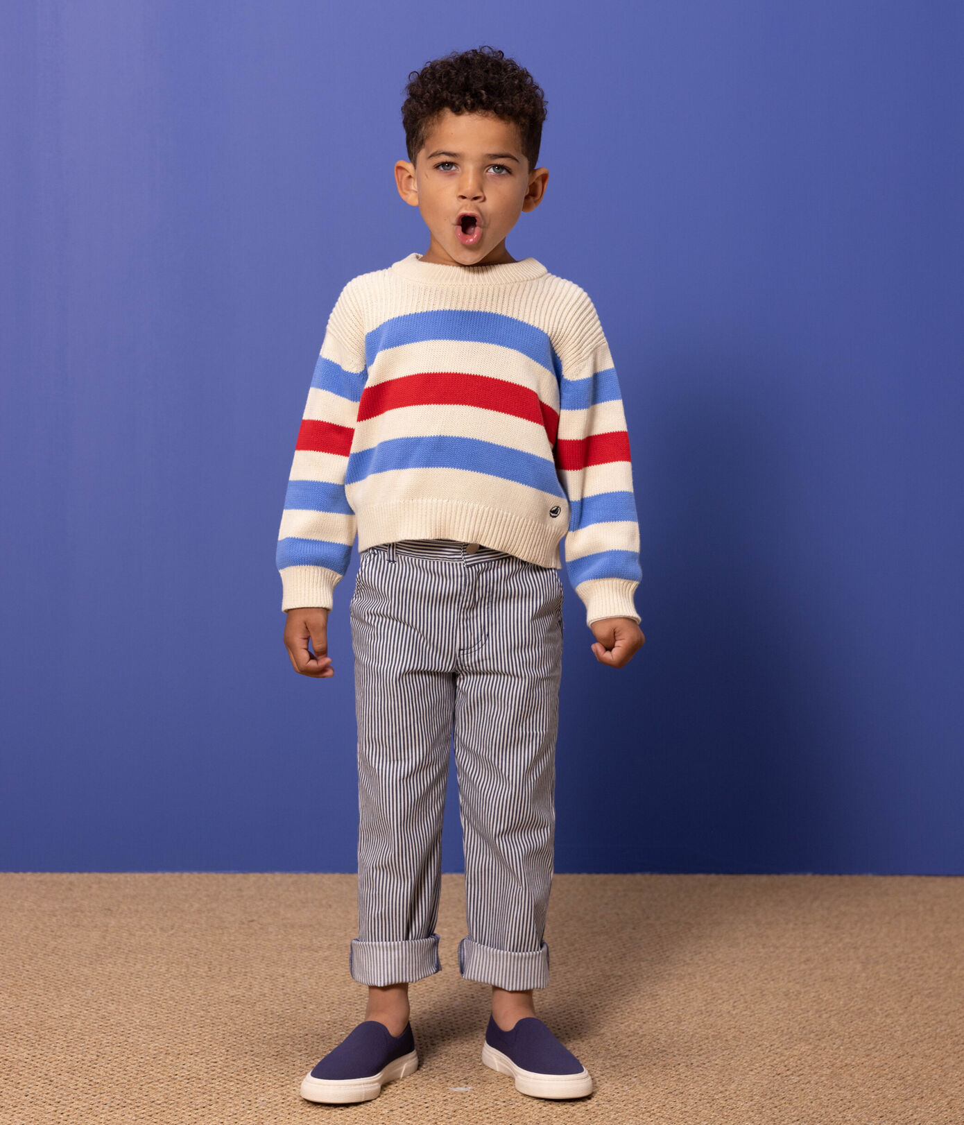Pantalon en toile de coton rayé enfant garon