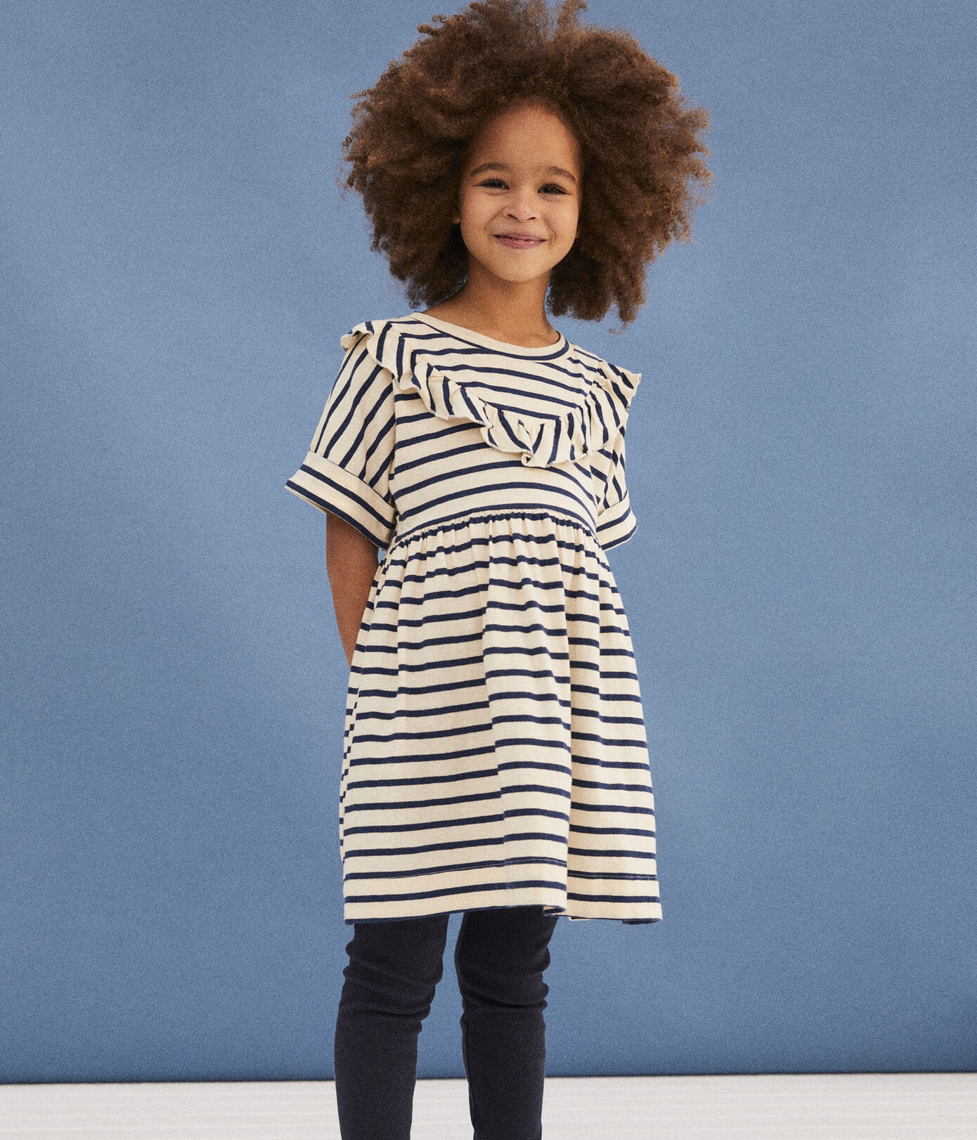 Robe rayée manches courtes en coton enfant fille