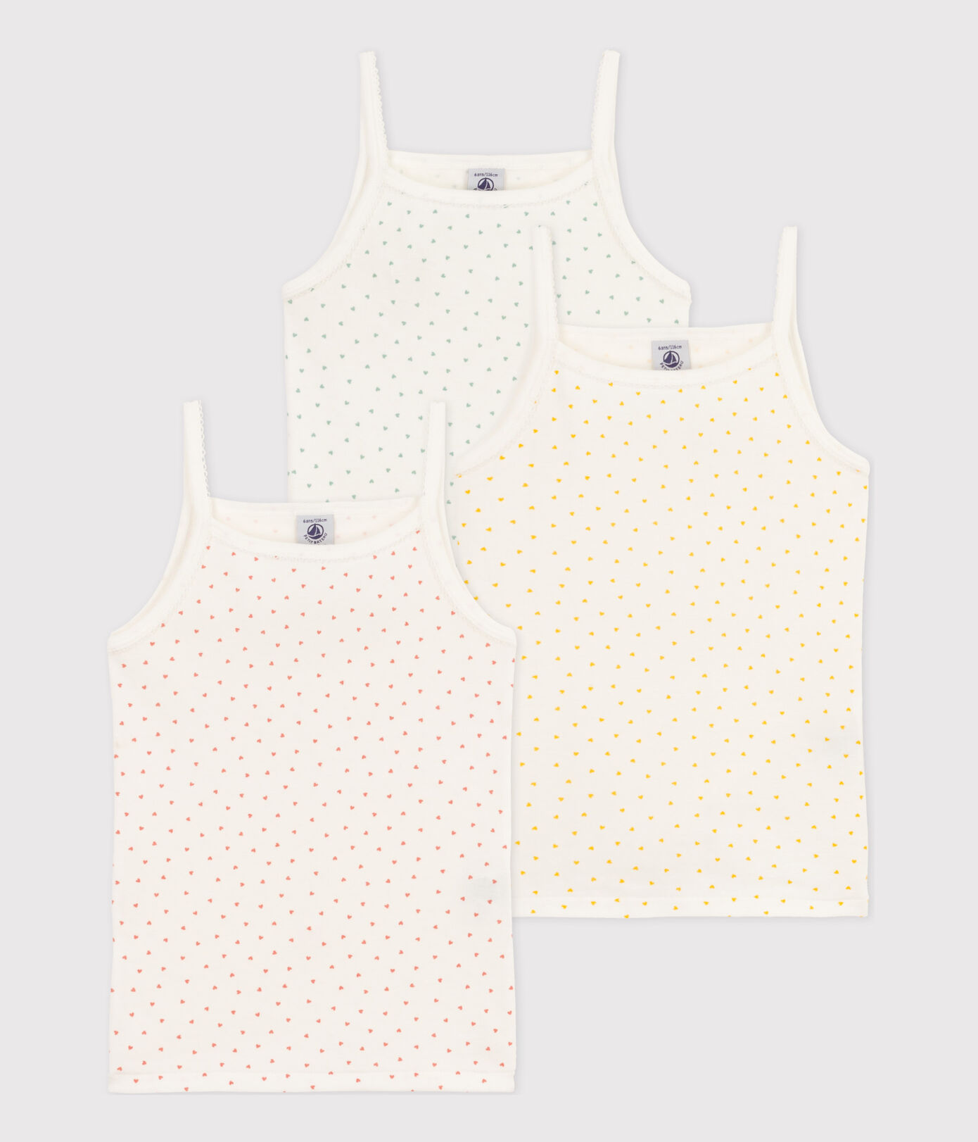 Lot de 3 chemises à bretelles petits coeurs en coton petite fille