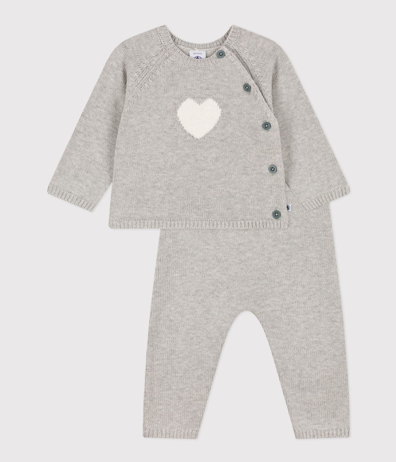 Ensemble en tricot laine et coton motif coeur bébé