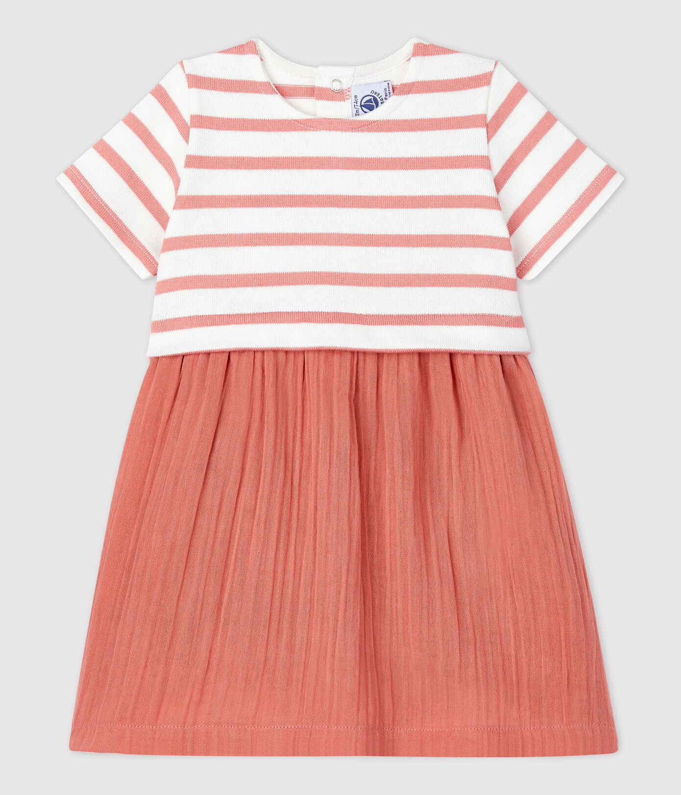 Robe bi-matière en gaze de coton et jersey épais bio bébé