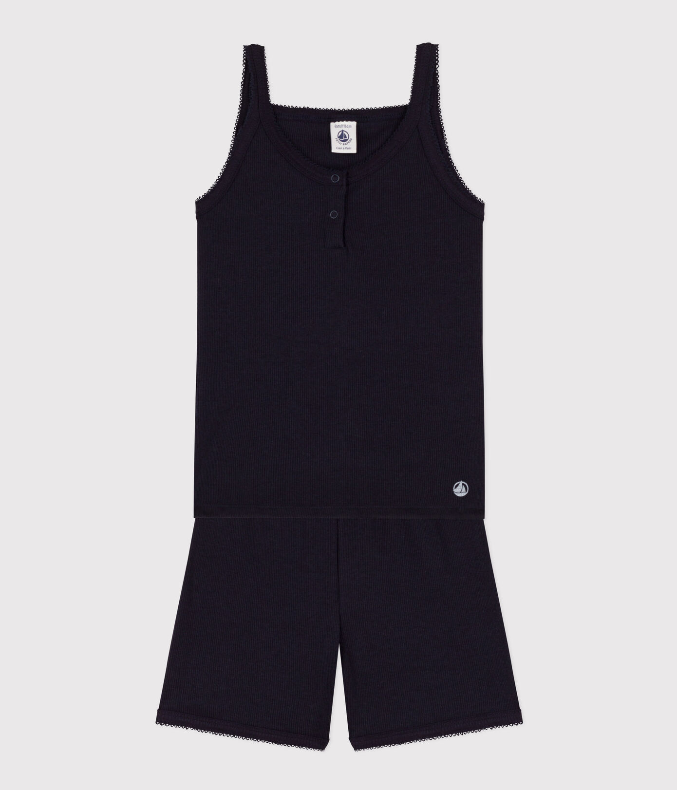 Pyjacourt à bretelles uni en coton et lyocell petite fille