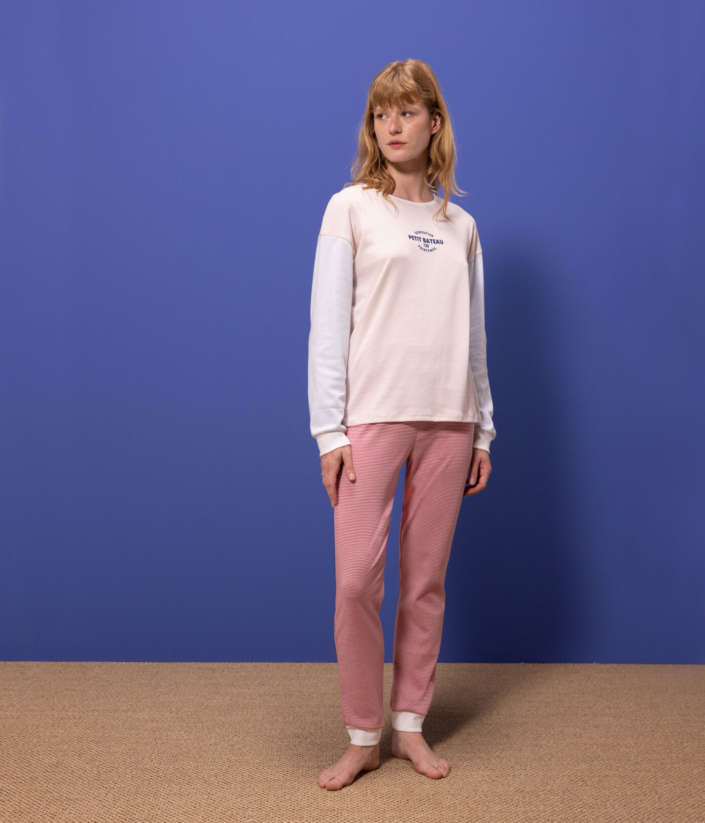 Pyjama milleraies tricolore en coton femme