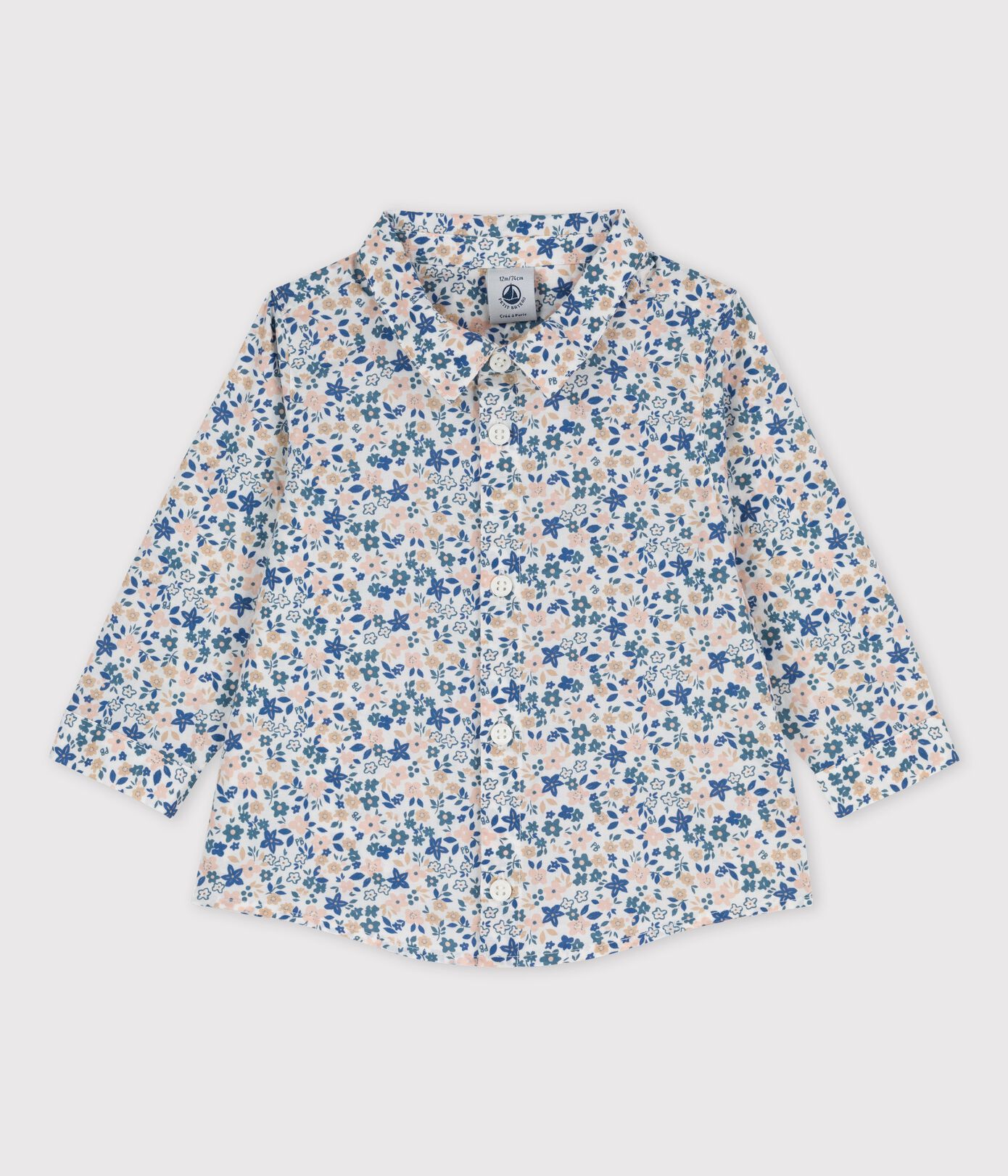Chemise manches longues bébé imprimée fleuri en popeline