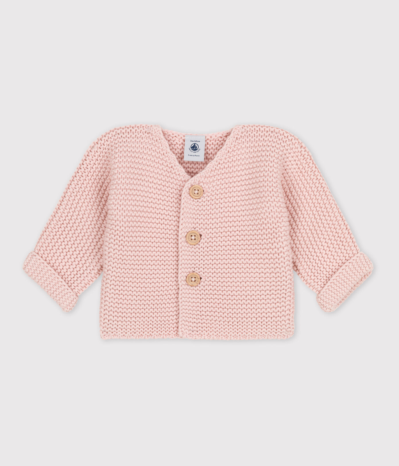 Cardigan bébé tricot point mousse en coton