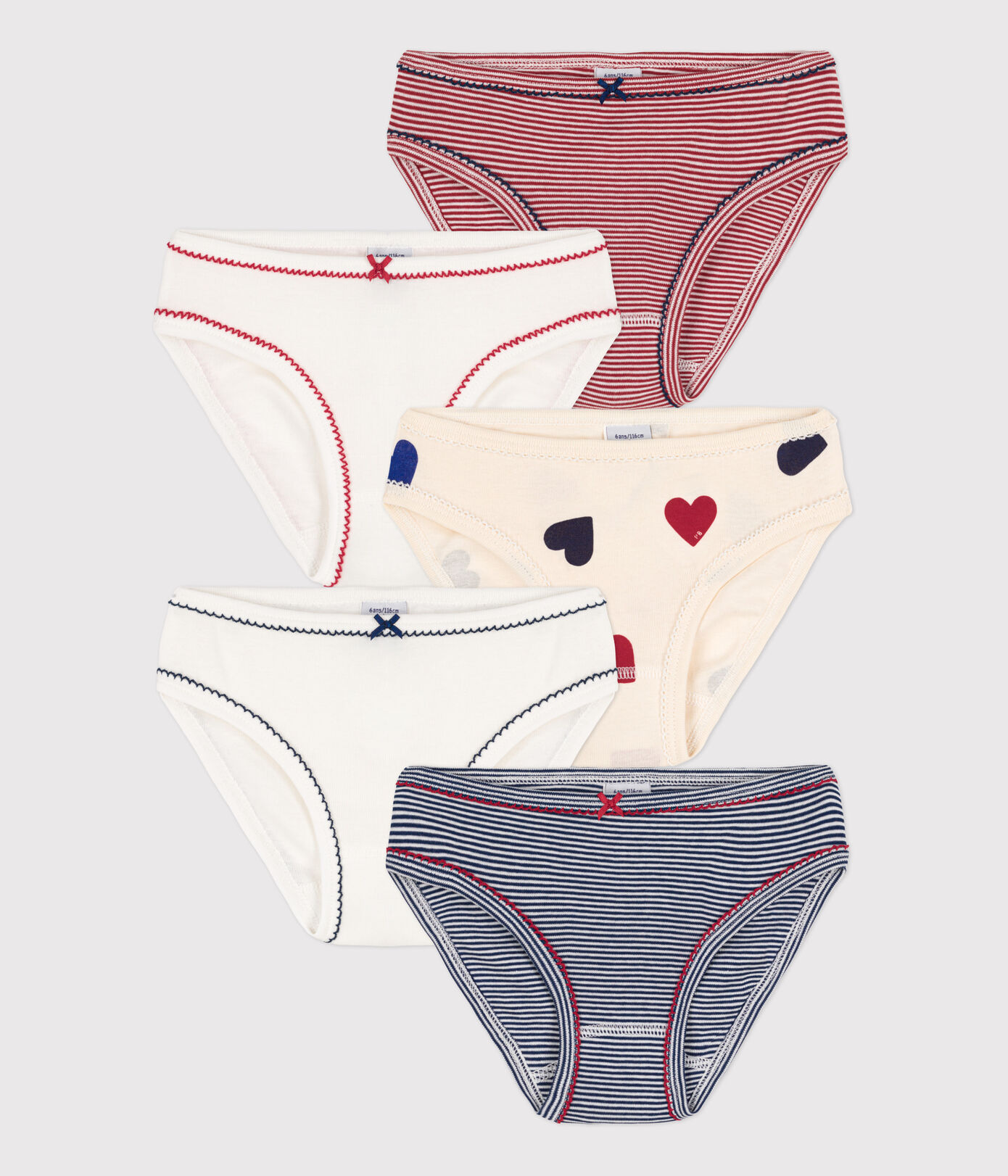 Lot de 5 culottes coeur petite fille en coton