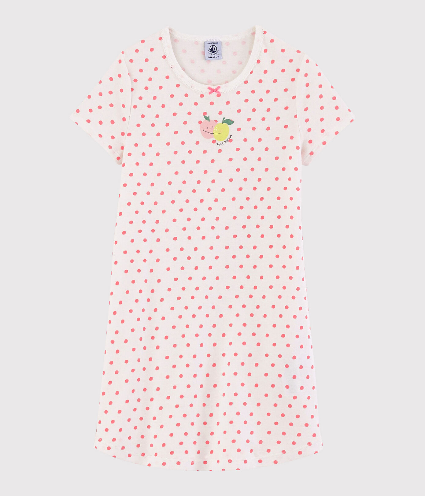 Chemise de nuit à pois roses petite fille en coton