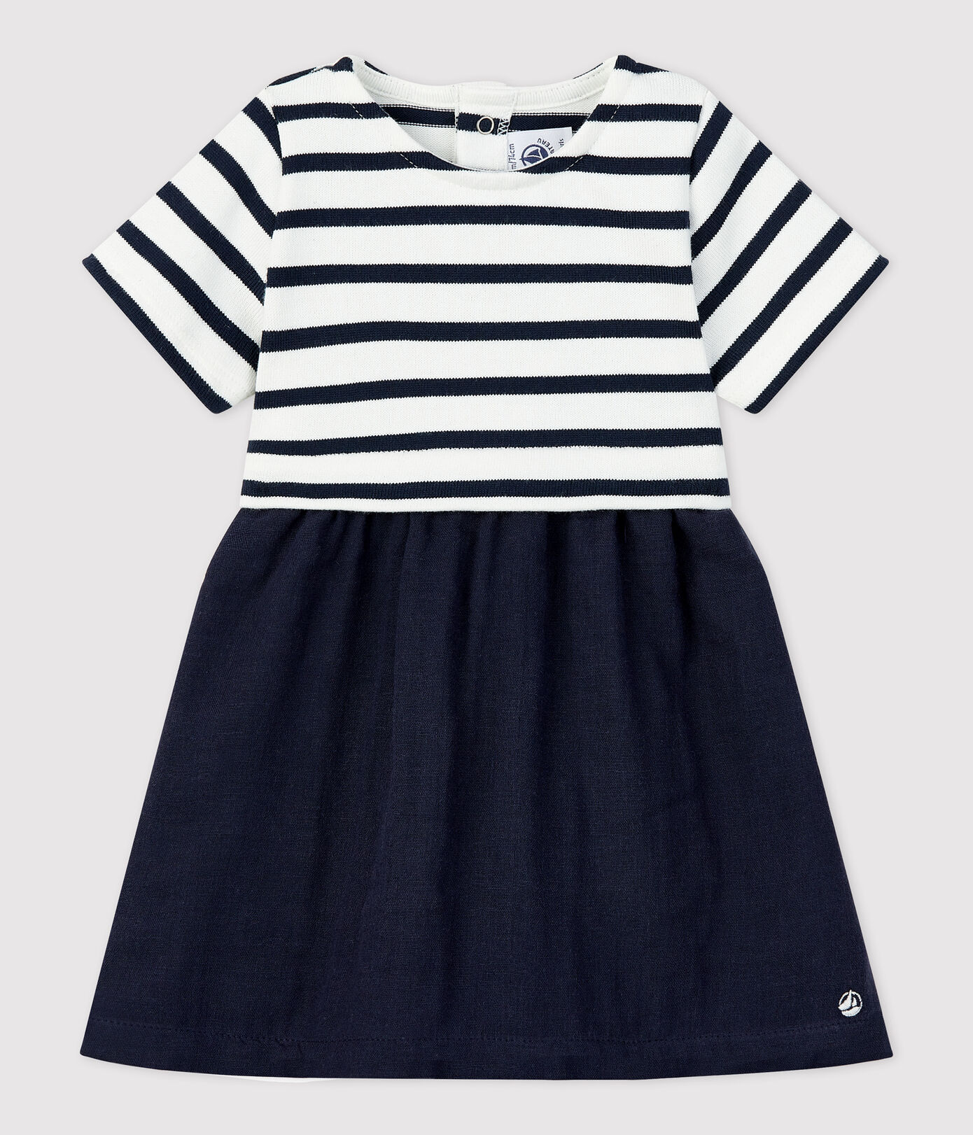 Robe bi-matière en gaze de coton et jersey épais bio bébé