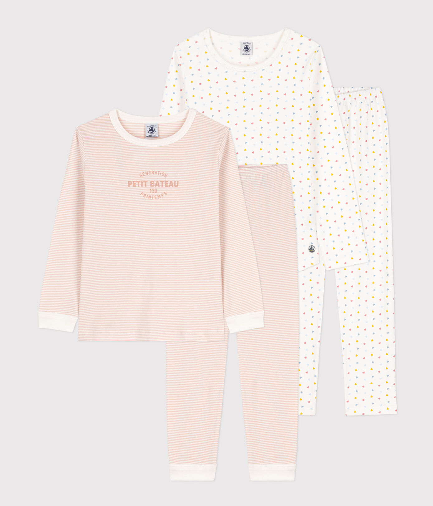 Lot de 2 pyjamas petits coeurs en coton petite fille