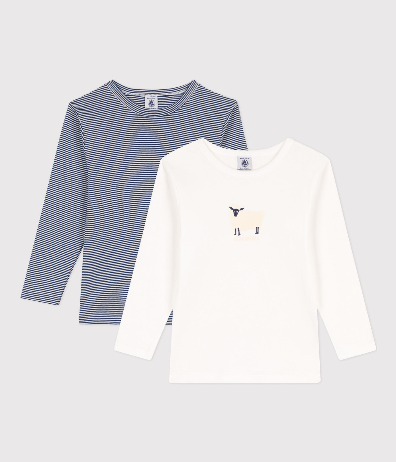 Lot de 2 tee-shirts manches longues milleraies petit garon en coton