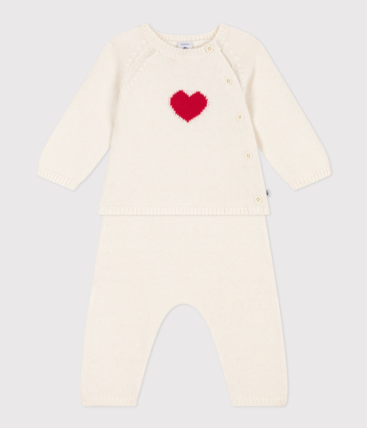 Ensemble en tricot laine et coton motif coeur bébé
