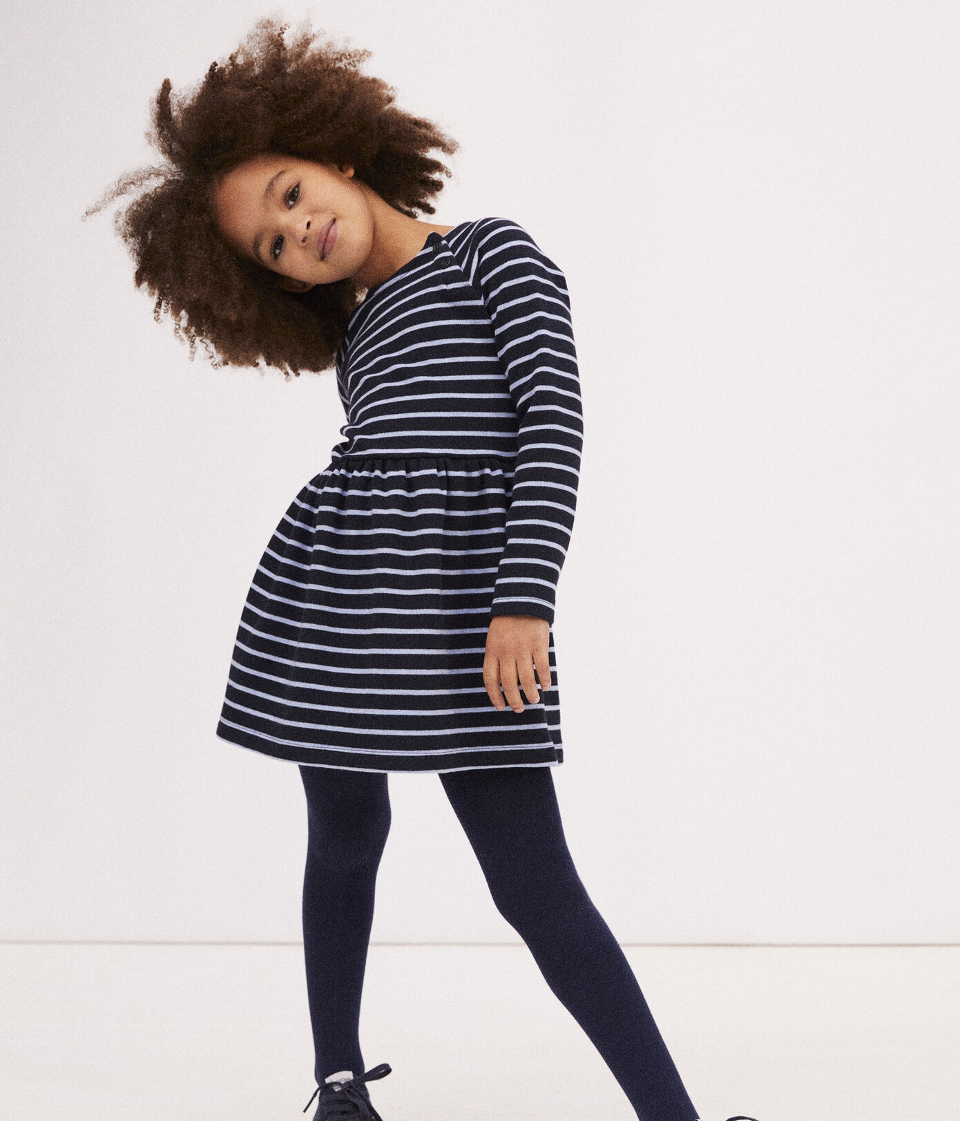 Robe chaude en coton rayée manches longues enfant fille