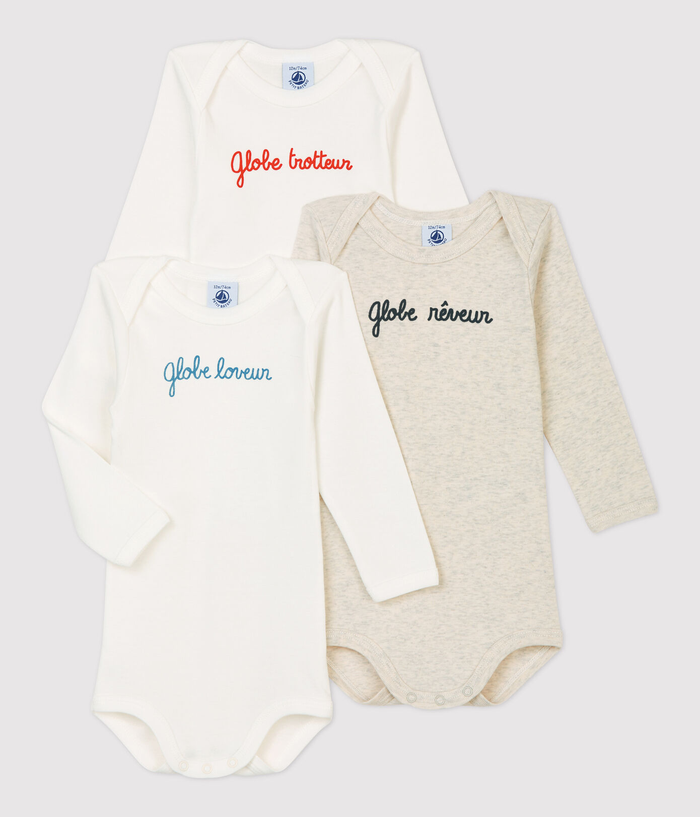 Lot de 3 bodies bébé en coton biologique.