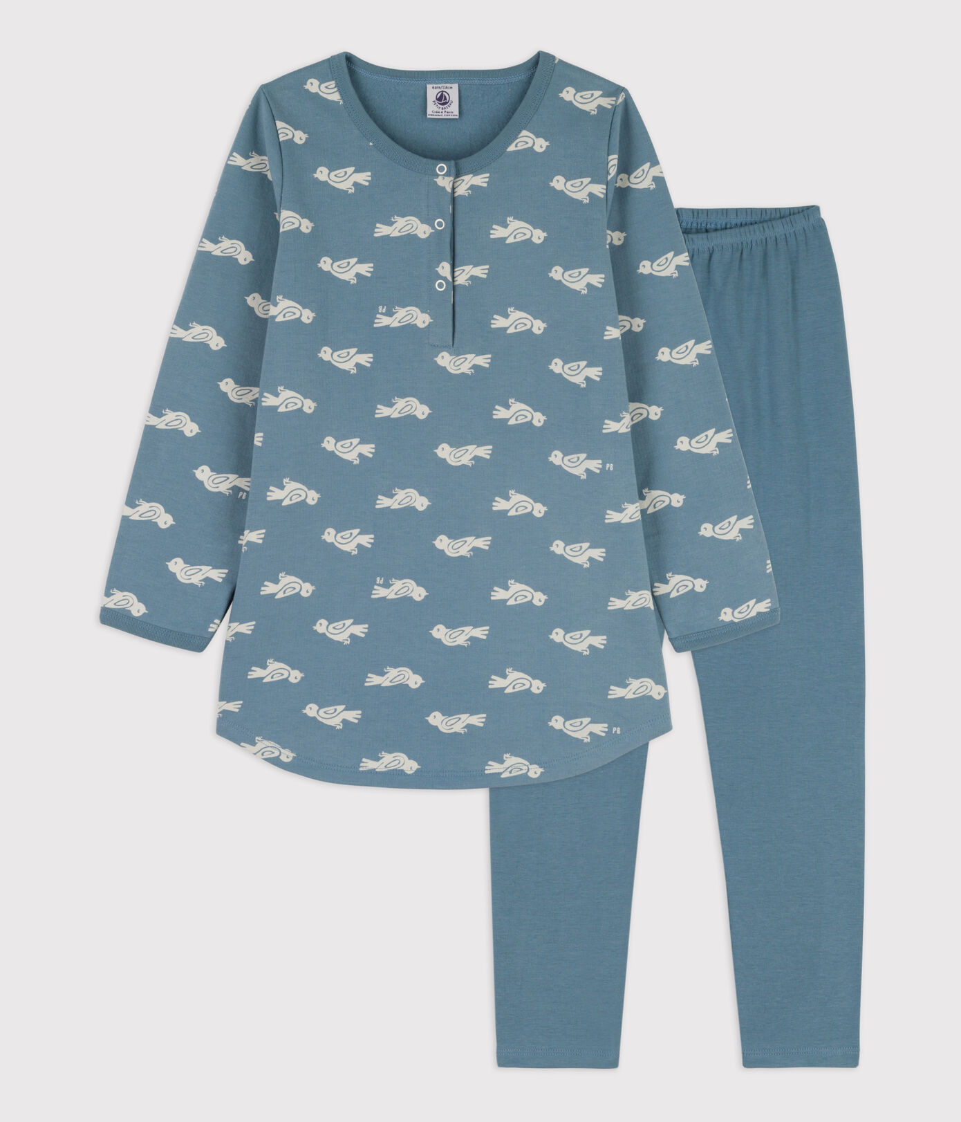 Chemise de nuit et legging oiseau petite fille en molleton et en coton