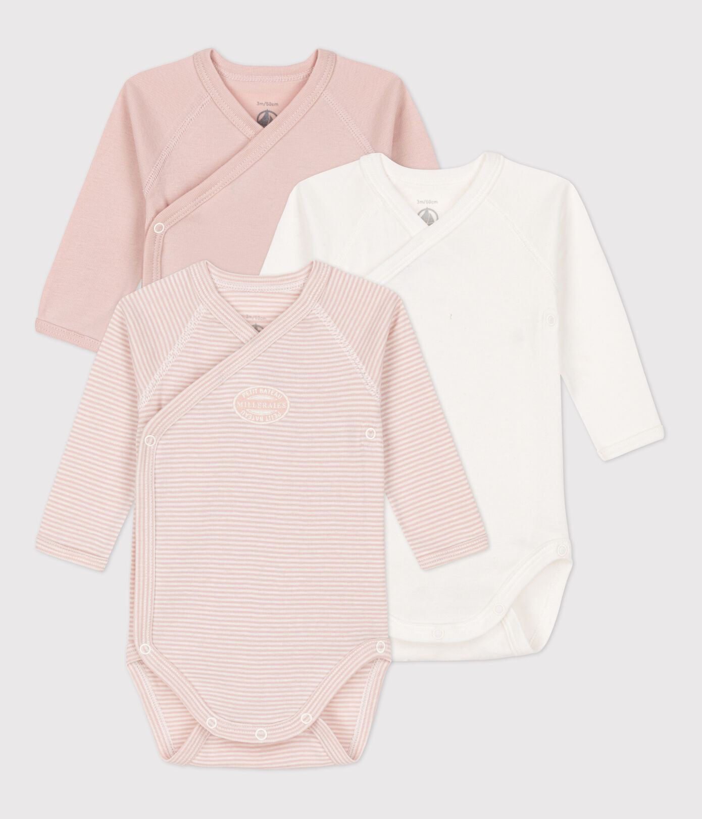 Lot de 3 bodies manches longues bébé en coton