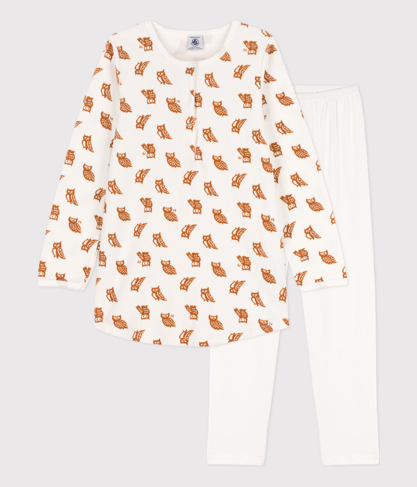 Chemise de nuit et legging hiboux petite fille en velours et en coton