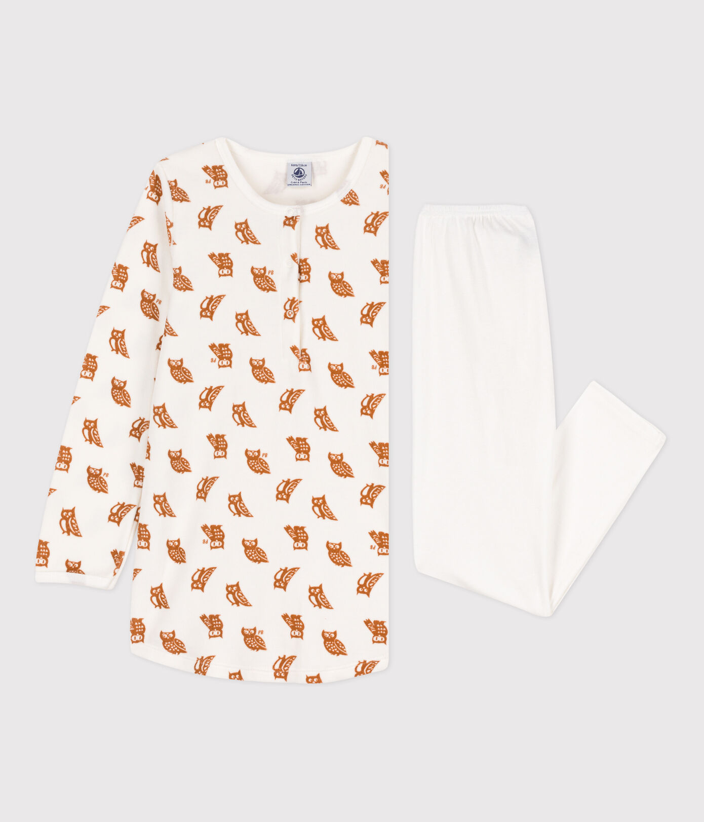 Chemise de nuit et legging hiboux petite fille en velours et en coton