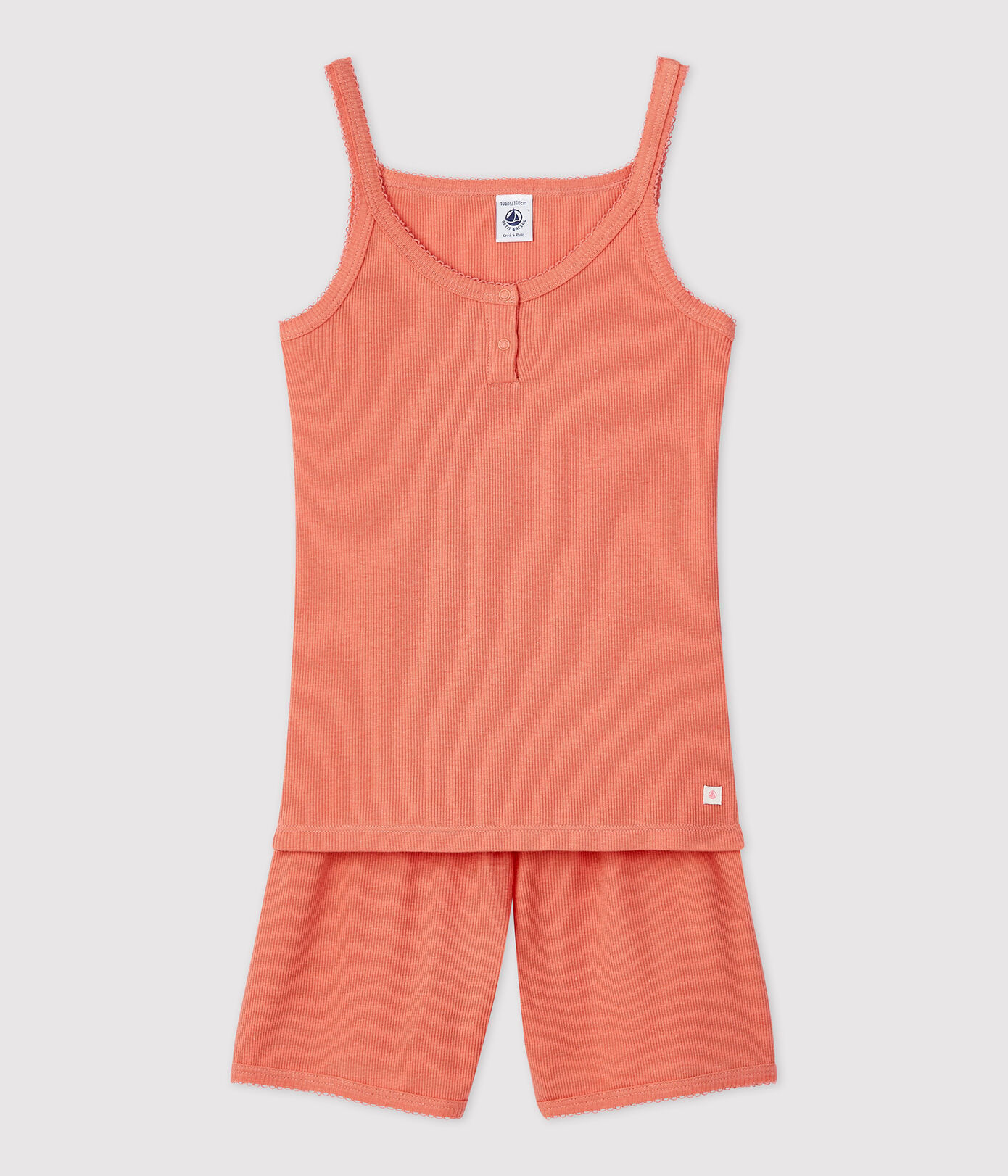 Pyjacourt uni papaye petite fille en coton lyocell