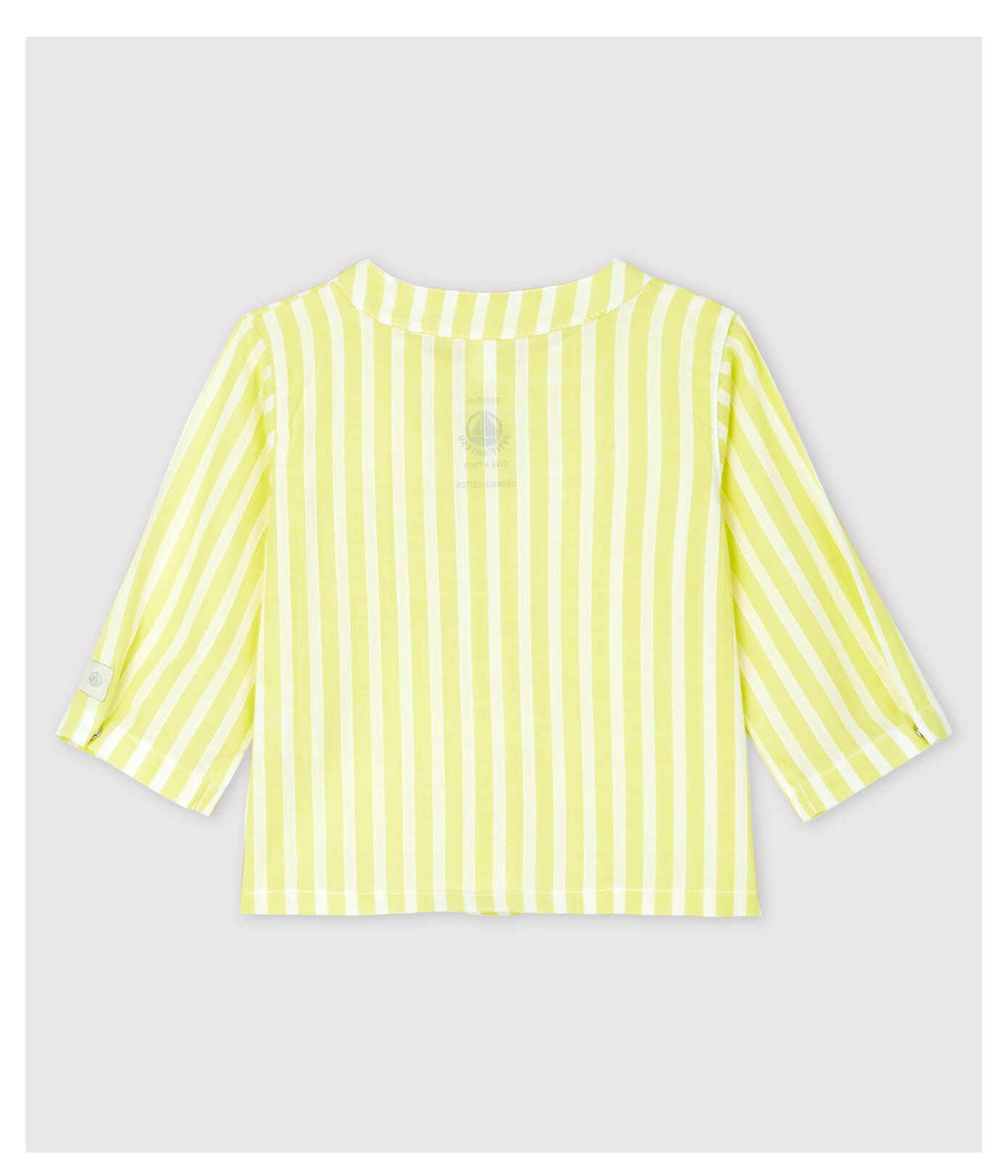 Blouse à rayures jaunes bébé en popeline de coton biologique