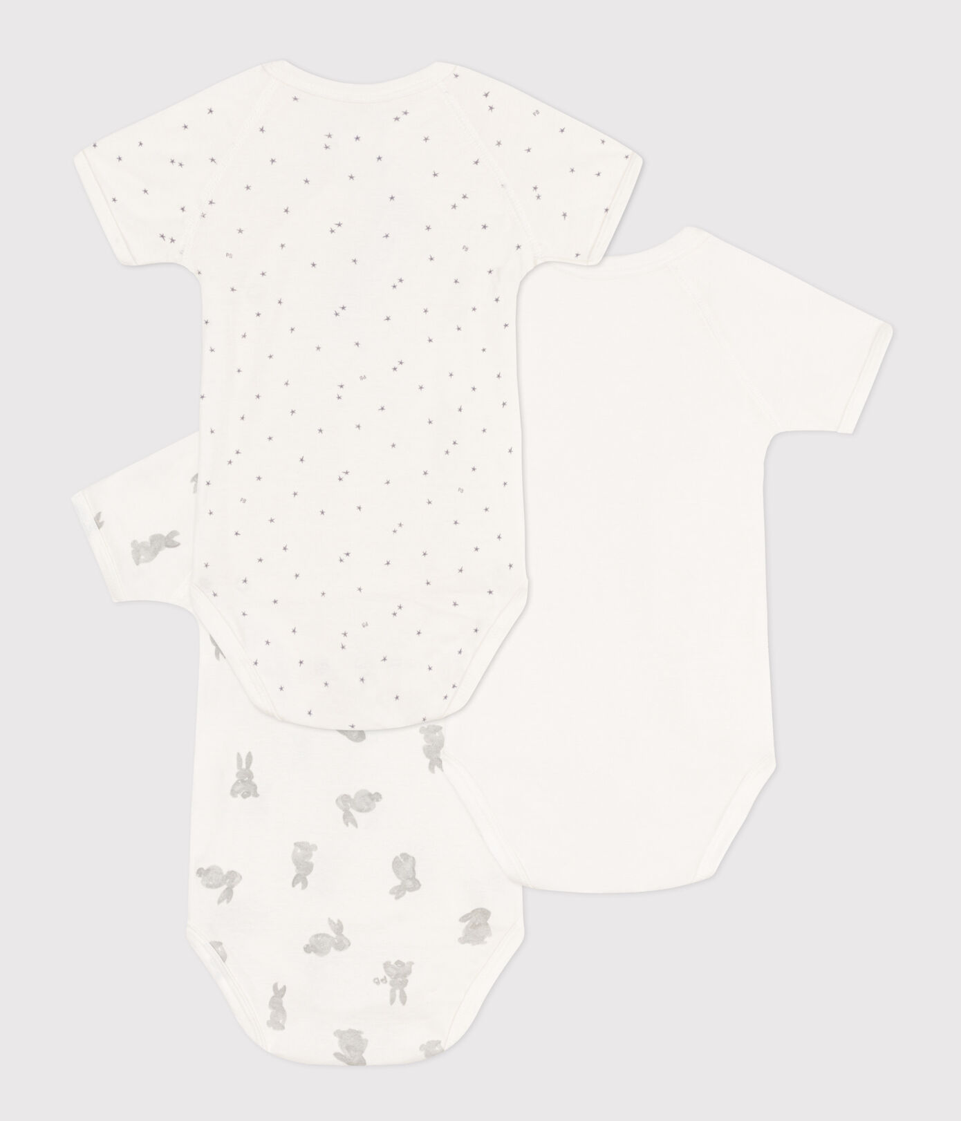 Lot de 3 bodies croisés manches courtes lapins en coton