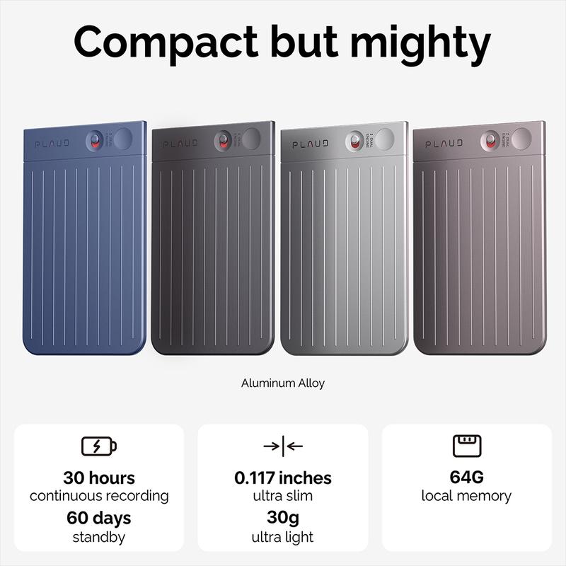 Note Smart Voice Recorder - One-Press Recording & Playback, 0.117-Inch Slim, 64GB, Voice Changer Translator, Black MagSafe Case - Audio