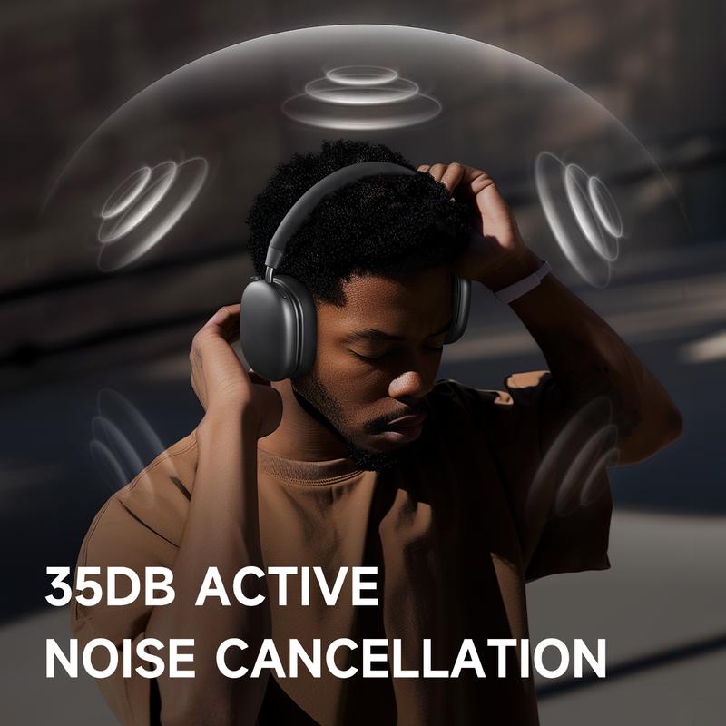 Picun F5 ANC Wireless Headphones, Bluetooth 5.4 Low-Latency, -35dB Noise Cancellation, Electronic Connection, Hi-Fi Audio, Custom EQ, Comfortable for Travel & Work Connection Electronic Headset