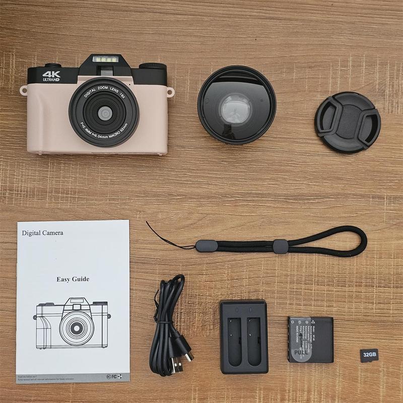 4K Digital Camera, 56MP Camera with 180° Flip Screen, Vlogging Camera, Autofocus Camera with 16X Digital Zoom, Wide Angle & Macro Lens Camera