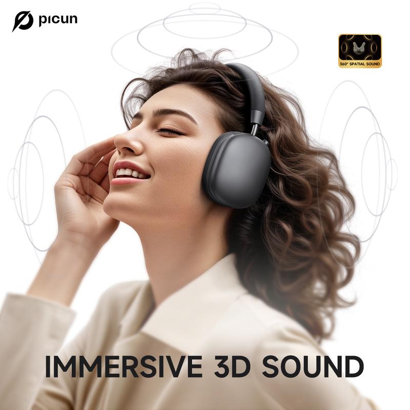 Picun F5 ANC Wireless Headphones, Bluetooth 5.4 Low-Latency, -35dB Noise Cancellation, Electronic Connection, Hi-Fi Audio, Custom EQ, Comfortable for Travel & Work Connection Electronic Headset