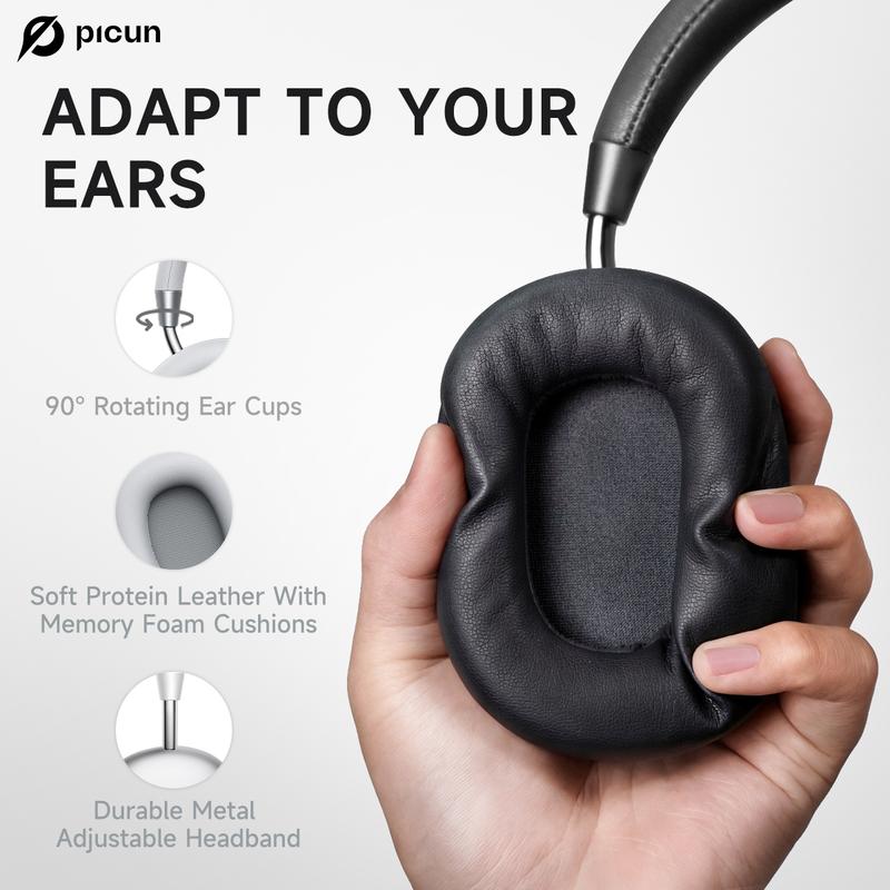 Picun F5 ANC Wireless Headphones, Bluetooth 5.4 Low-Latency, -35dB Noise Cancellation, Electronic Connection, Hi-Fi Audio, Custom EQ, Comfortable for Travel & Work Connection Electronic Headset