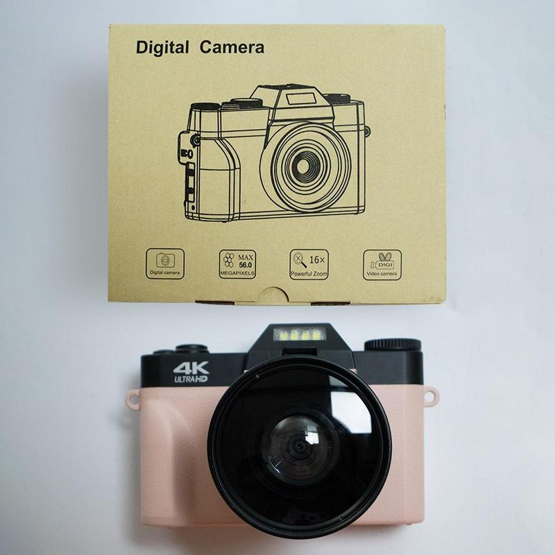 4K Digital Camera, 56MP Camera with 180° Flip Screen, Vlogging Camera, Autofocus Camera with 16X Digital Zoom, Wide Angle & Macro Lens Camera