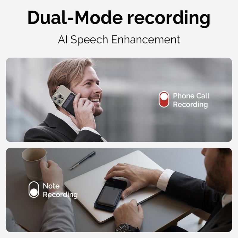 Note Smart Voice Recorder - One-Press Recording & Playback, 0.117-Inch Slim, 64GB, Voice Changer Translator, Black MagSafe Case - Audio