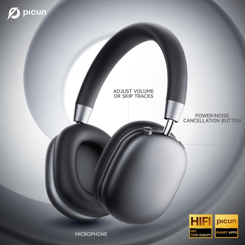Picun F5 ANC Wireless Headphones, Bluetooth 5.4 Low-Latency, -35dB Noise Cancellation, Electronic Connection, Hi-Fi Audio, Custom EQ, Comfortable for Travel & Work Connection Electronic Headset