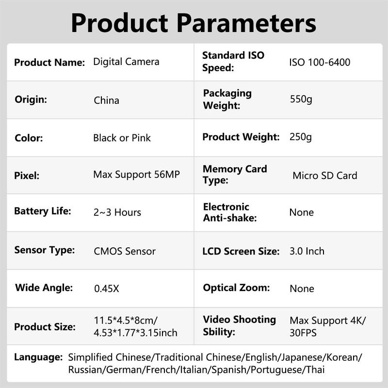 4K Digital Camera, 56MP Camera with 180° Flip Screen, Vlogging Camera, Autofocus Camera with 16X Digital Zoom, Wide Angle & Macro Lens Camera