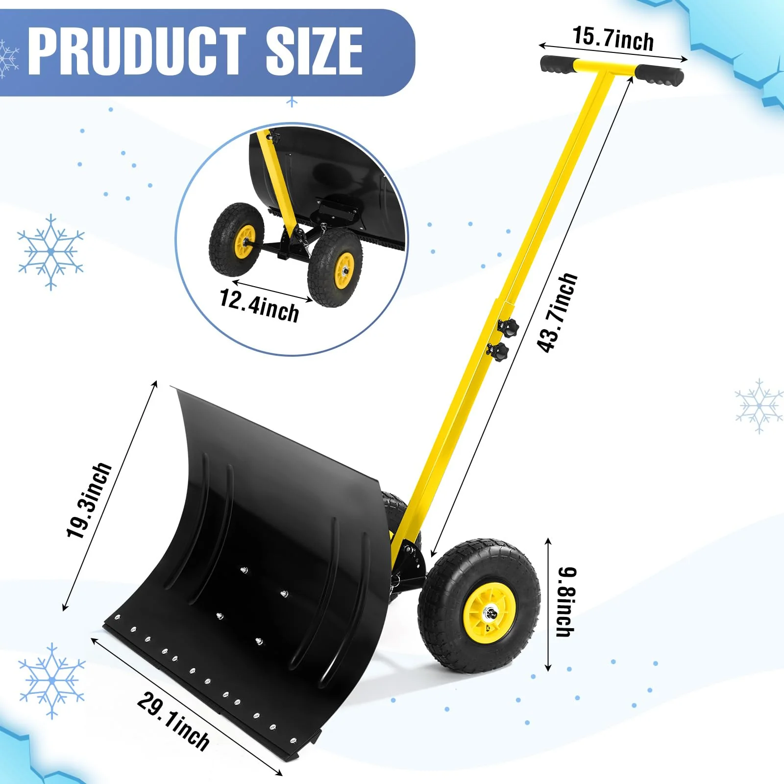 Garvee Heavy Duty Snow Shovel With Wheels 29.1