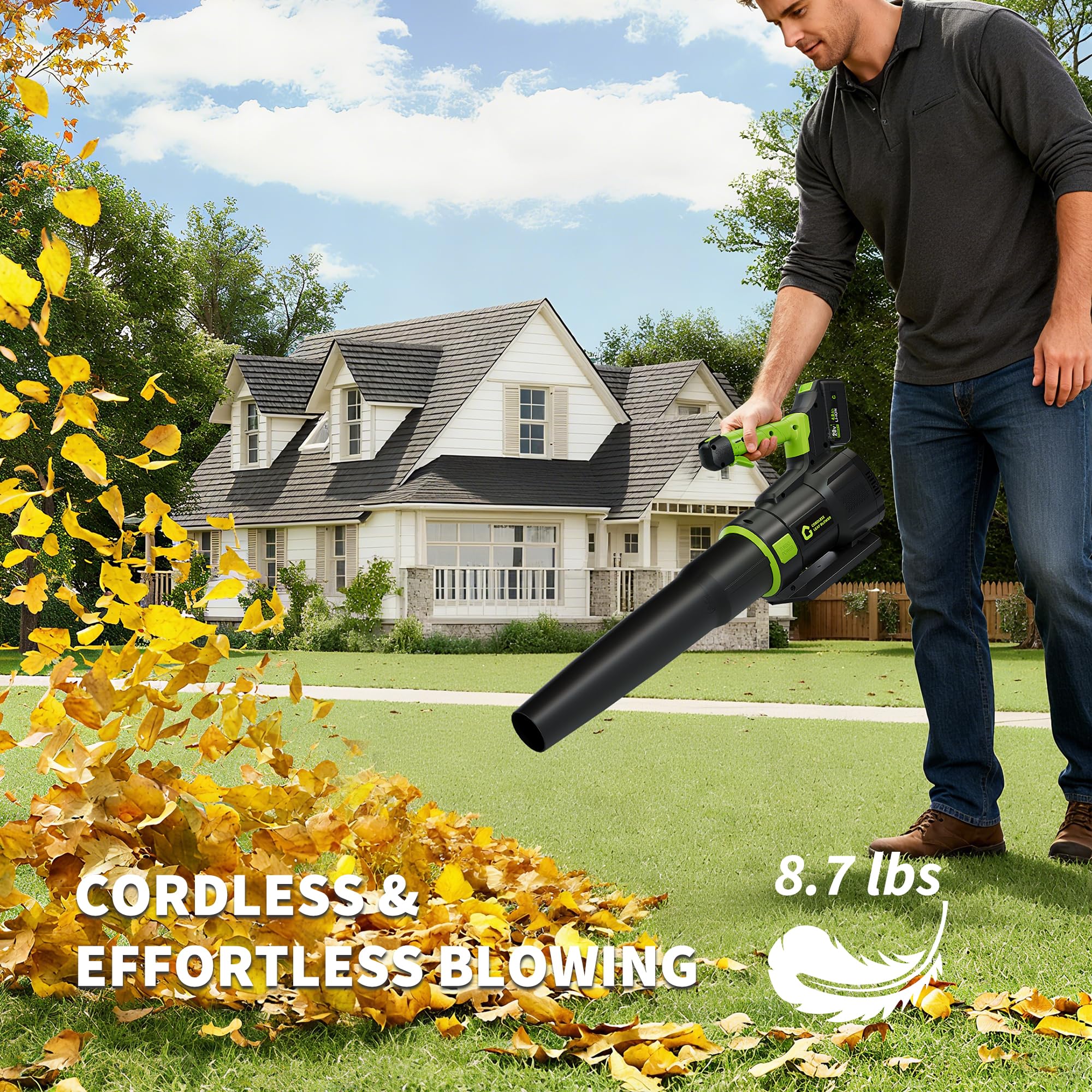 Garvee Cordless Leaf Blower 20V Brushless Motor Turbo Boost Lightweight Lithium Battery Yard Cleanup