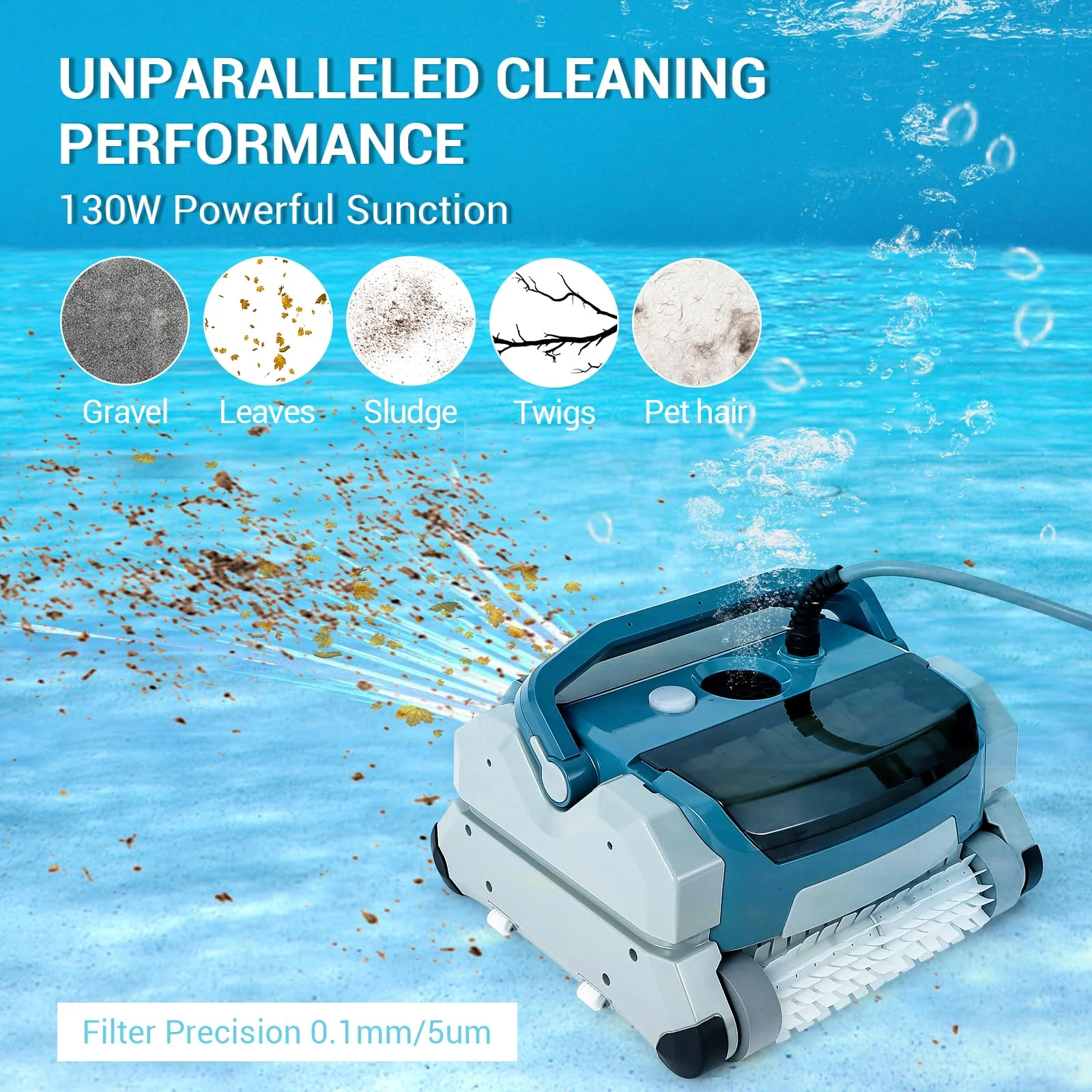 Garvee Automatic Robotic Pool Vacuum Cleaner Cordless - 3Hr Fast Charge, Top Loading Basket, Smart Navigation & Wall Climbing Brush for Above/In-Ground Pools