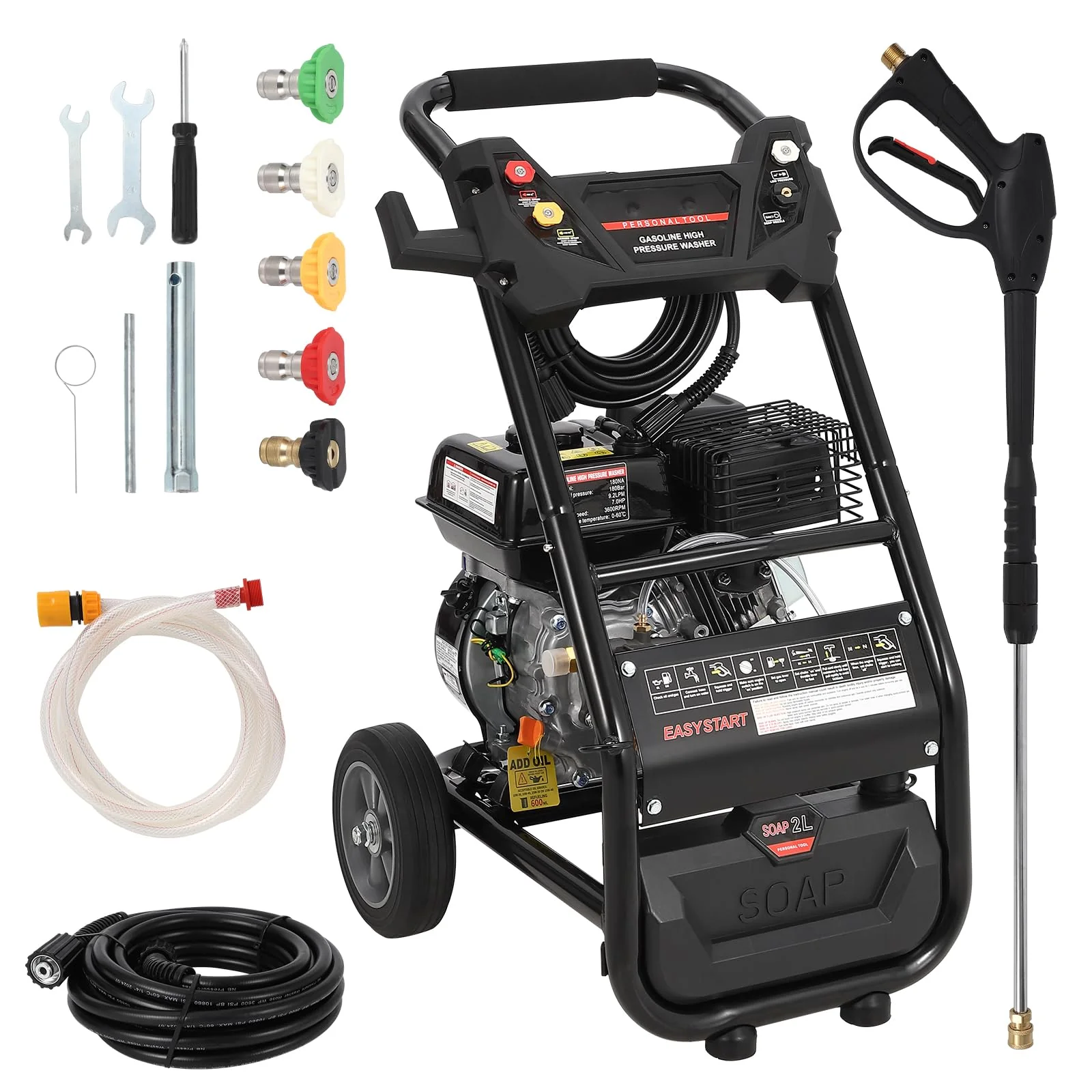 Garvee 3600 Psi Gas Pressure Washer, Pressure Washer 2.6 Max Gpm, High Pressure Washer with 4 Quick Connect Nozzles, for Cars/Fences/Driveways/Homes/Patios/Furniture