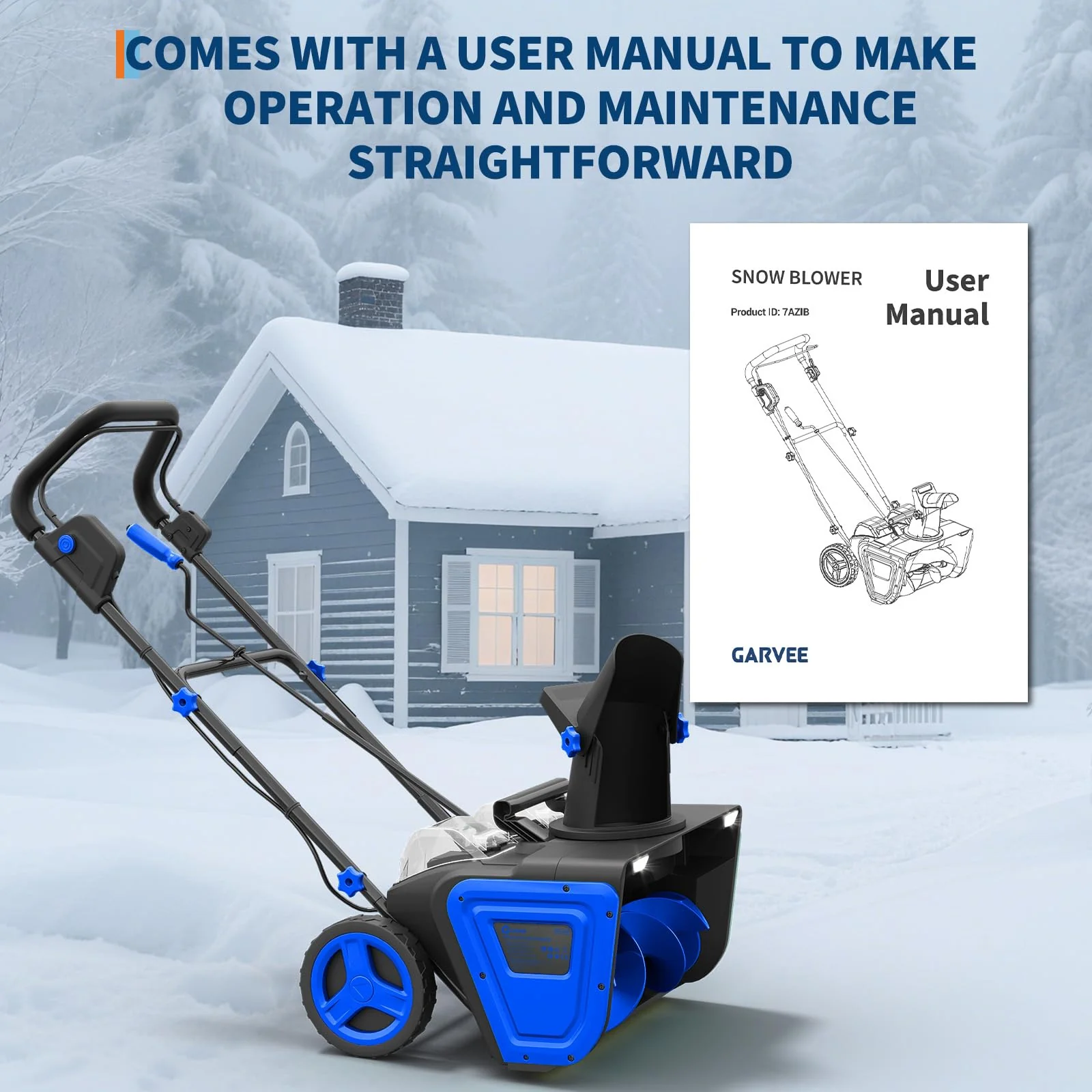 Garvee Cordless Snow Blower 20-Inch 40V Battery 25 Ft Throw Distance 180° Adjustable Chute Lightweight 7-Inch Tires Driveway Patio Lawn