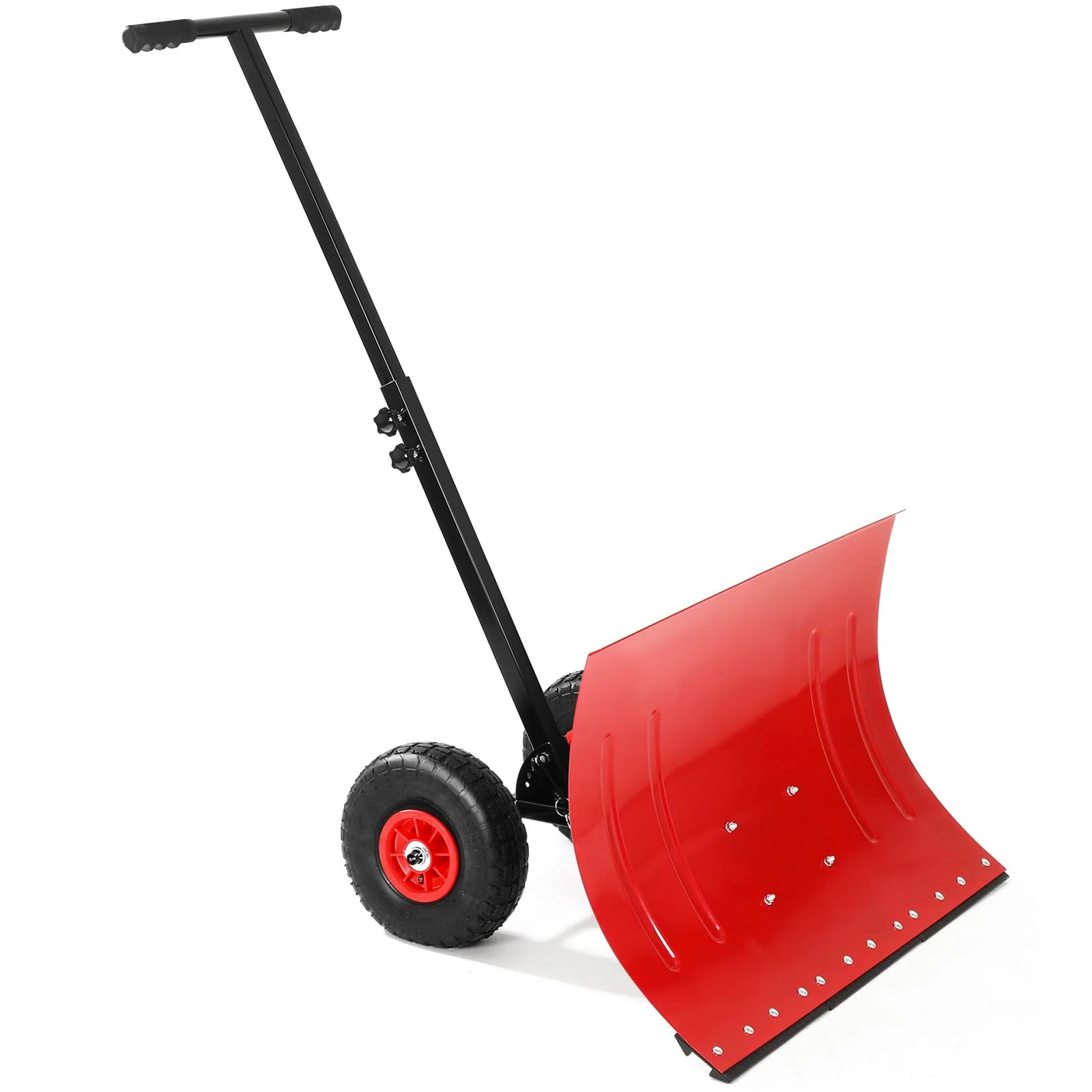 Garvee Snow Shovel with Wheels Heavy Duty Steel Blade Adjustable Angle & Height Handle 29.1