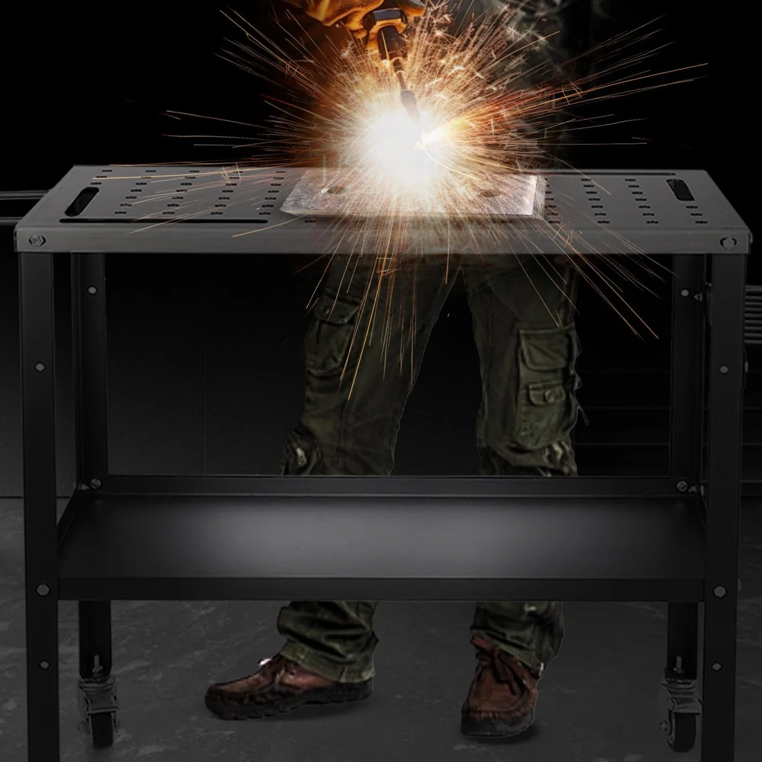 Garvee Welding Table 36x24 Steel 1200lbs Capacity Locking Wheels Portable Heavy Duty Workbench with Tool Slots for Garage Workshop