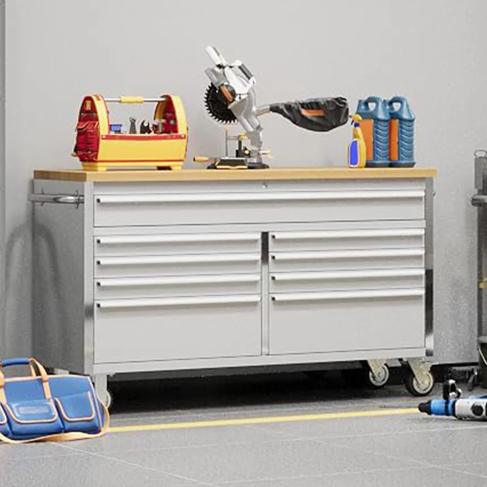 Garvee 61 Inch Tool Chest Mobile 15 Drawers Locking System Stainless Steel Rolling Cabinet with Drawer Liners Wheels for Garage Workshop