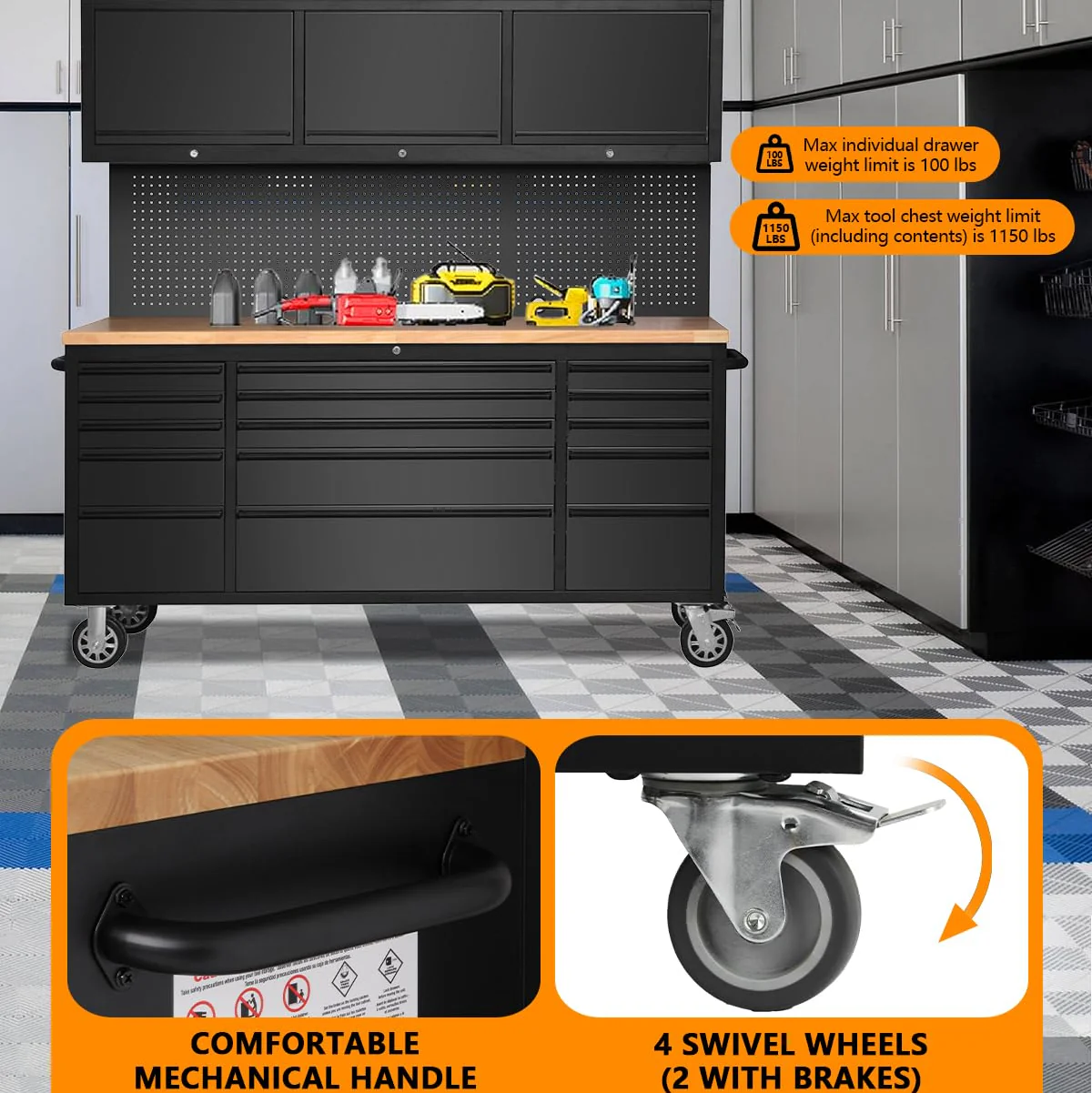 Garvee 15-Drawer Large Rolling Tool Chest, 72